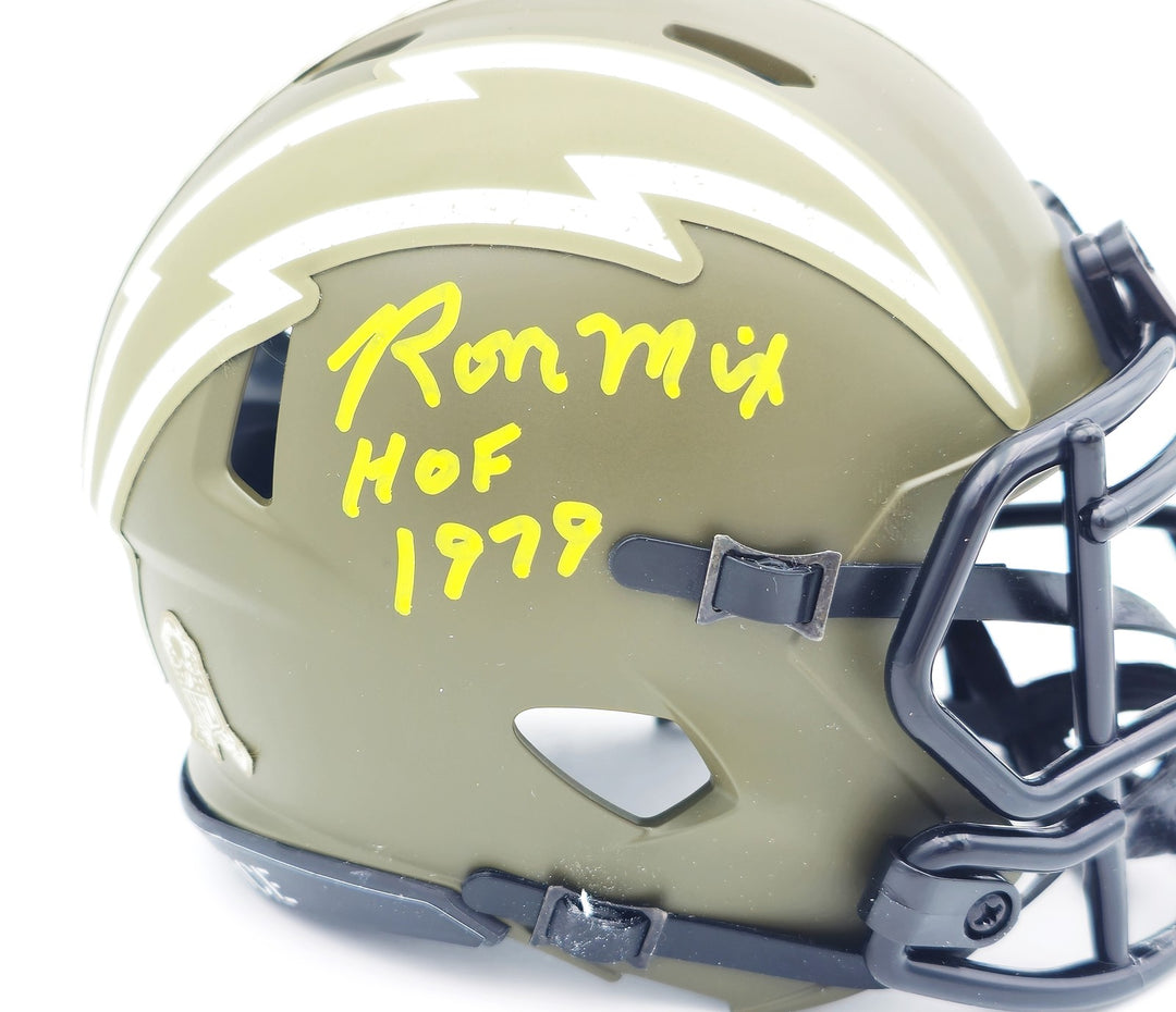Ron Mix Auto Chargers Army Green Salute to Service Mini Helmet HOF 1979 Beckett