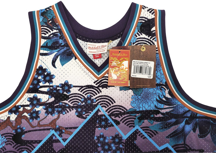 Jazz John Stockton Auto Purple Mitchell Ness 96 Swingman Asian Heritage Jersey L
