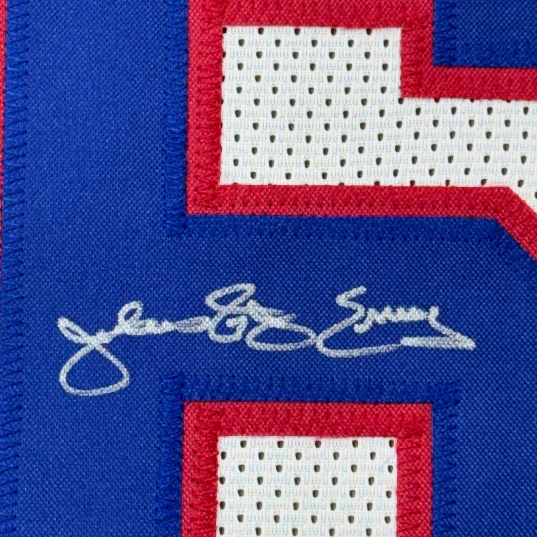 Framed Signed Julius Erving Dr. J 35x39 Philly White Jersey JSA COA