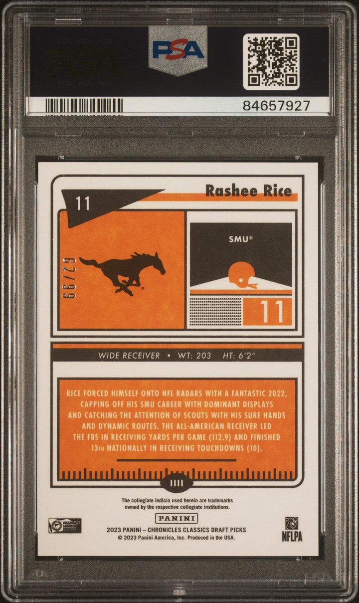 Graded 2023 Chronicles Rashee Rice #11 Classics Prem Ed Blue #/99 Card PSA10