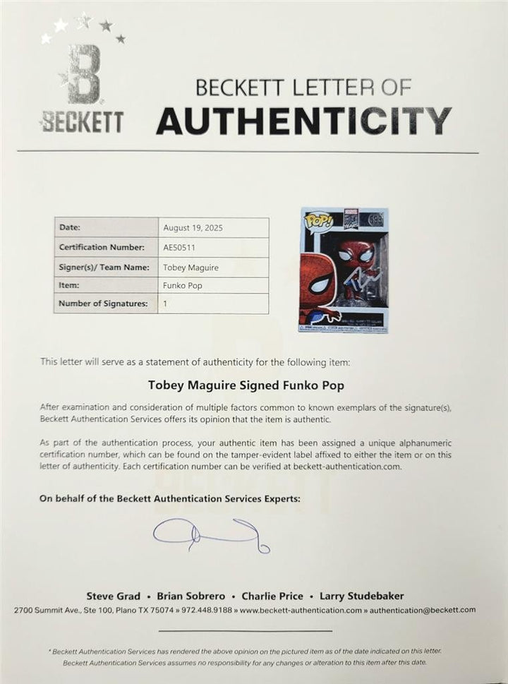 Tobey Maguire signed Spider-Man 80 Years Funko Pop! 598 autograph ~ Beckett BAS