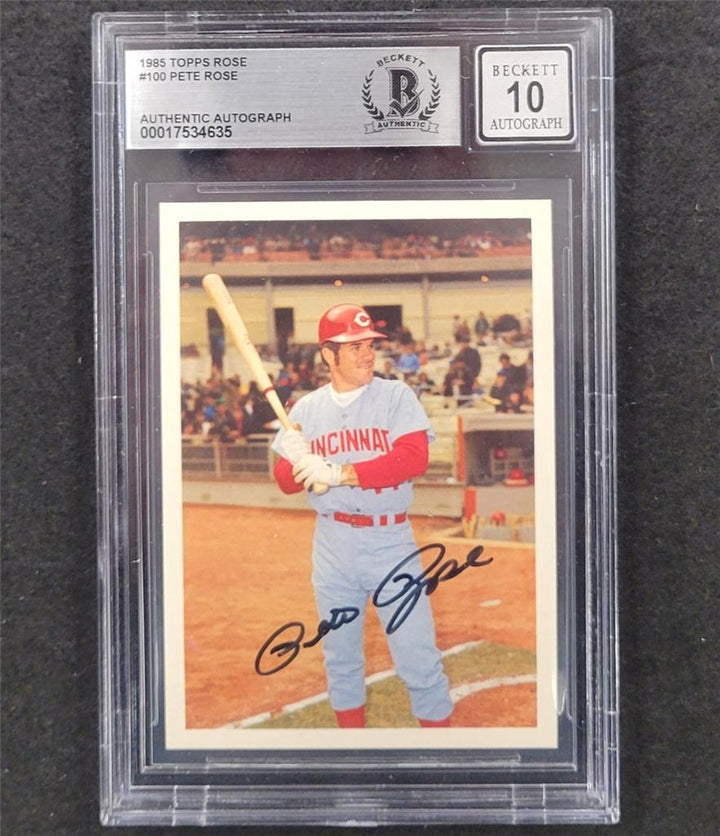 Pete Rose signed 1985 Topps #100 Cincinnati Reds Trading Card BAS BGS 10 auto