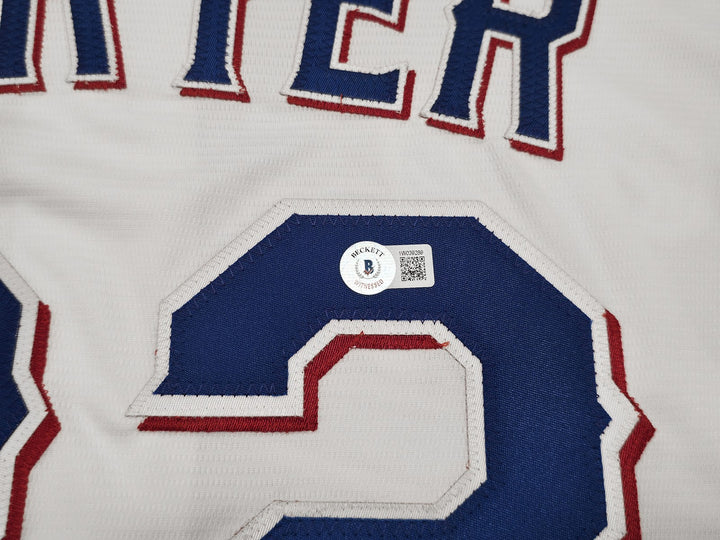 Rangers Evan Carter Signed White Nike Jersey Size XXL "23 WS Champs" Beckett Wit