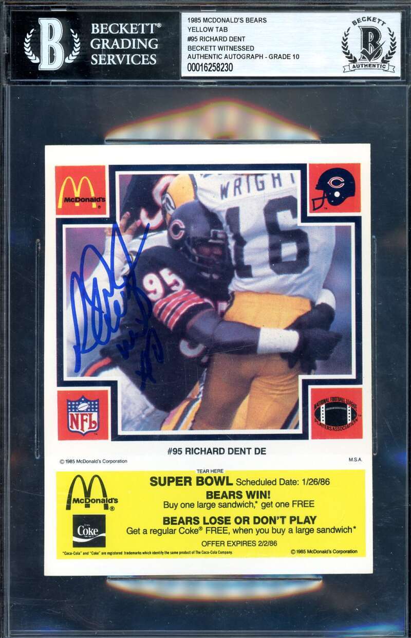 Richard Dent Gem Mint 10 Beckett BAS Signed 1985 McDonald's Bear Yellow Tab Rook