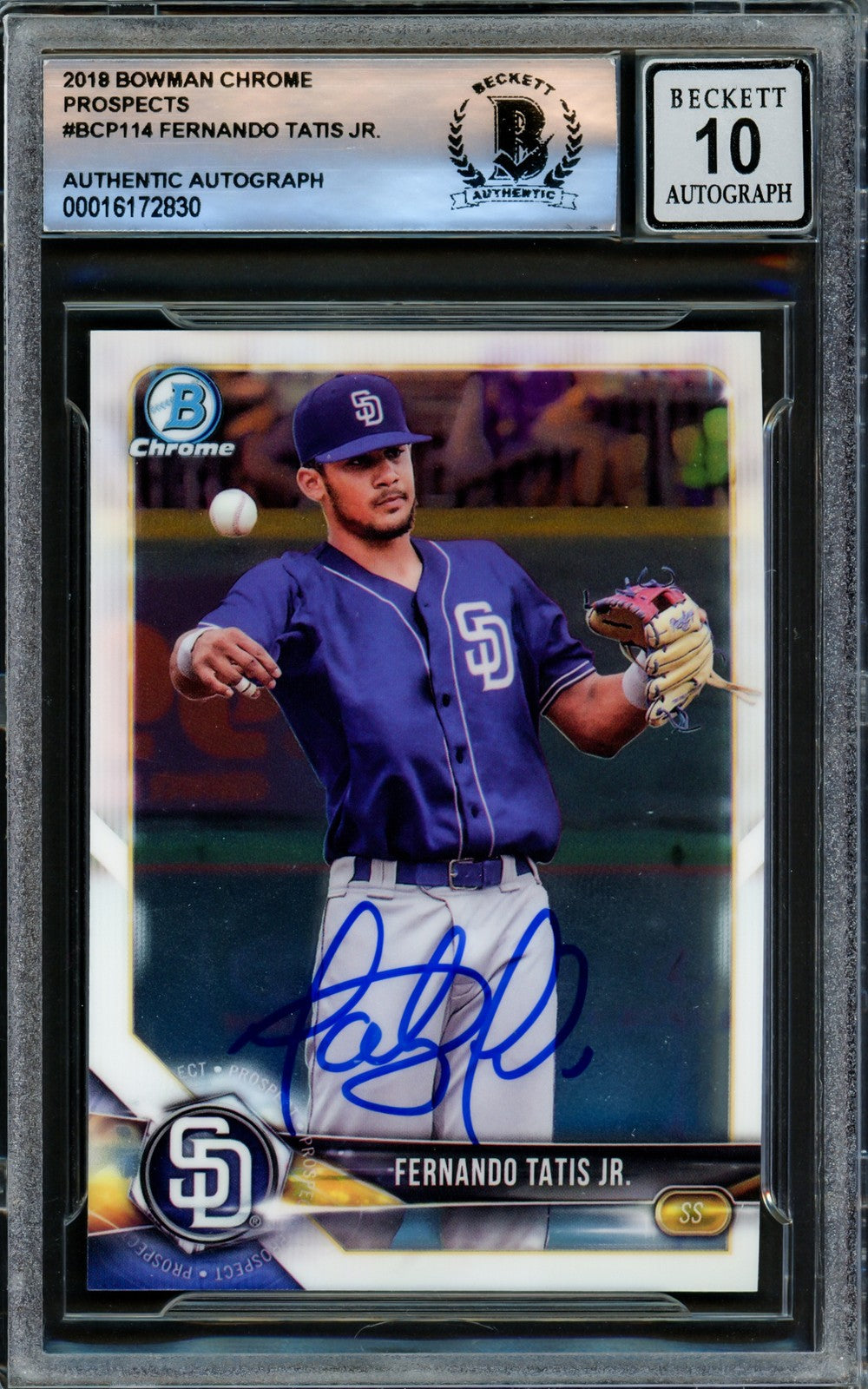 Fernando Tatis Jr Auto 2018 Bowman Chrome Prospects Card BCP114 Sig 10 BAS