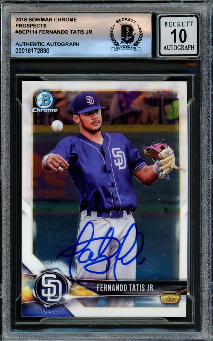 Fernando Tatis Jr Auto 2018 Bowman Chrome Prospects Card BCP114 Sig 10 BAS