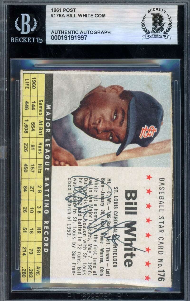 Bill White Beckett BAS Signed 1961 Post Autograph
