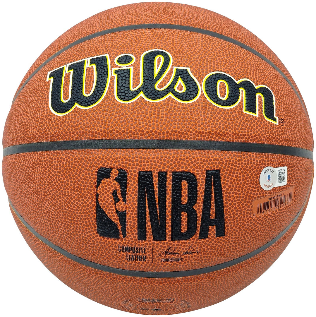 John Stockton & Karl Malone Auto Composite Leather Jazz Logo Basketball Beckett