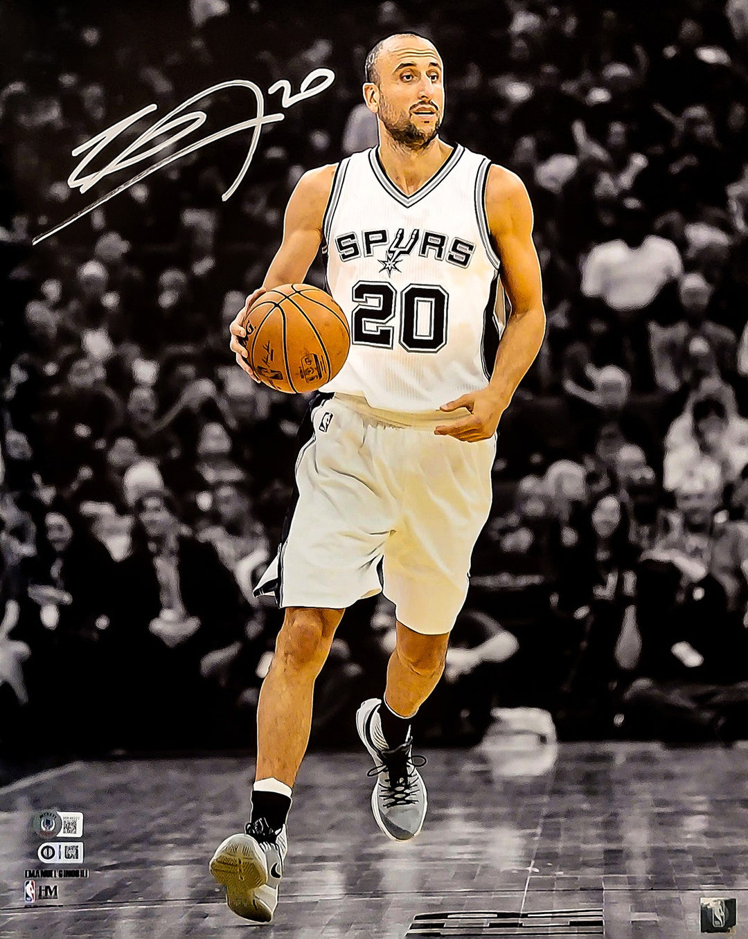 Manu Ginobili Signed 16x20 Photo San Antonio Spurs Beckett BAS Witness