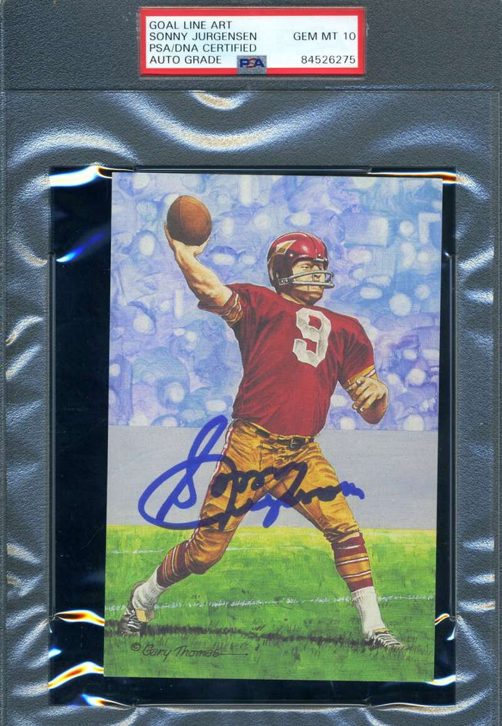 Sonny Jurgensen Gem Mint 10 PSA DNA Signed Goal Line Art Card GLAC Autograph