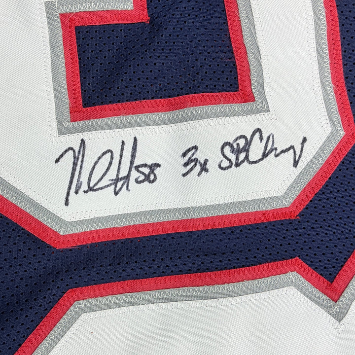 Autographed/Signed Matt Chatham 3x SB Champ New England Blue Jersey Beckett COA