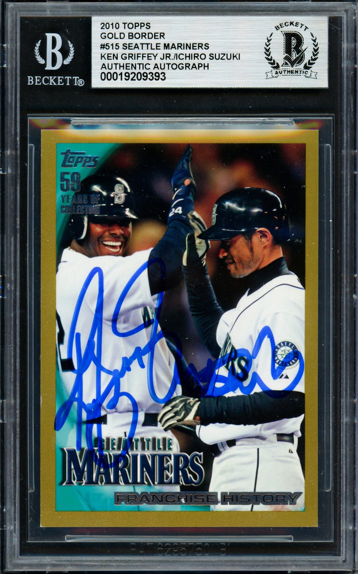 Ken Griffey Jr. & Ichiro Suzuki Signed 2010 Topps Gold Card 515 Mariners Beckett