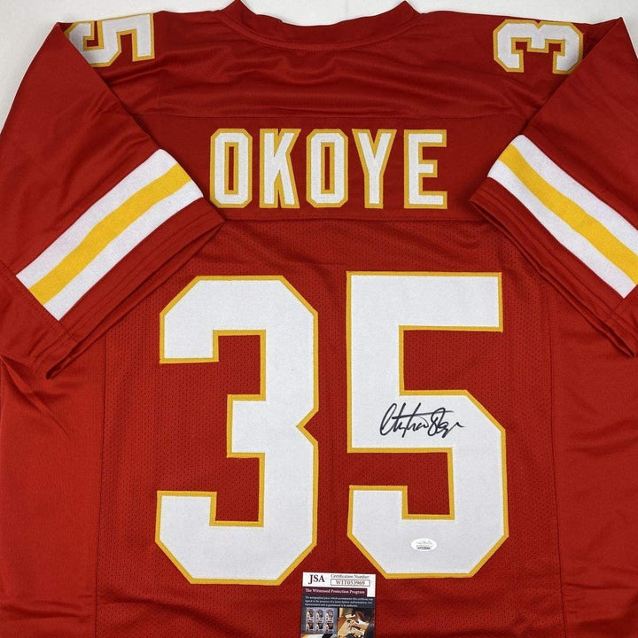 Autographed/Signed CHRISTIAN OKOYE Kansas City Red Jersey JSA COA Auto