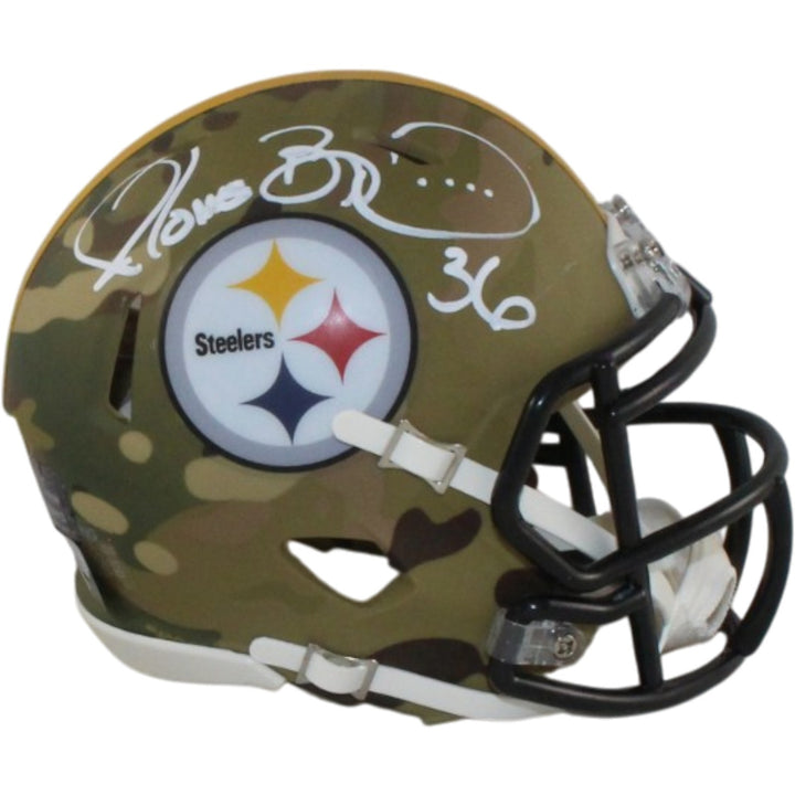 Jerome Bettis Signed Pittsburgh Steelers Camo Mini Helmet Beckett WIT 57537