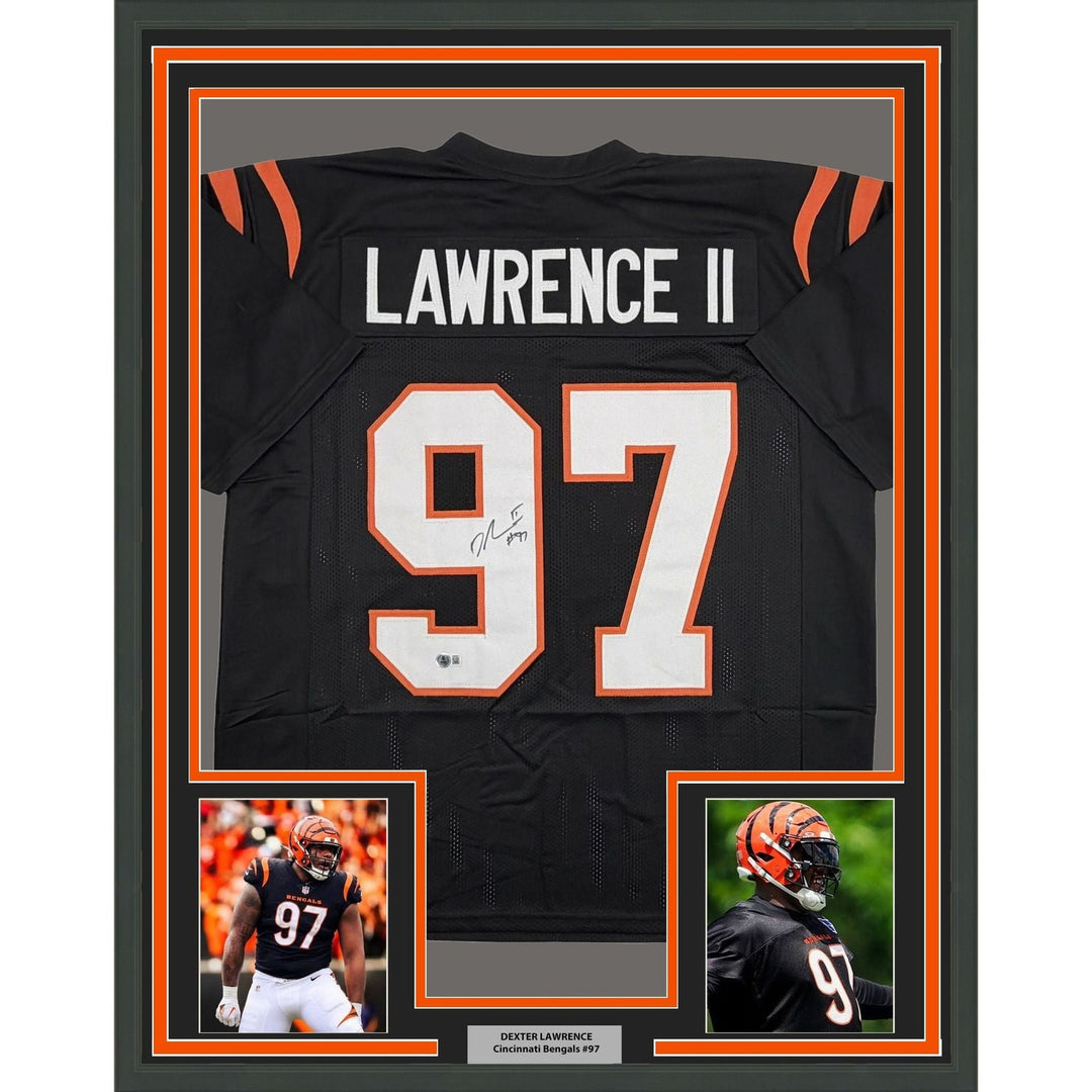 Framed Autographed/Signed Dexter Lawrence 35x39 Cincy Black Jersey BAS COA