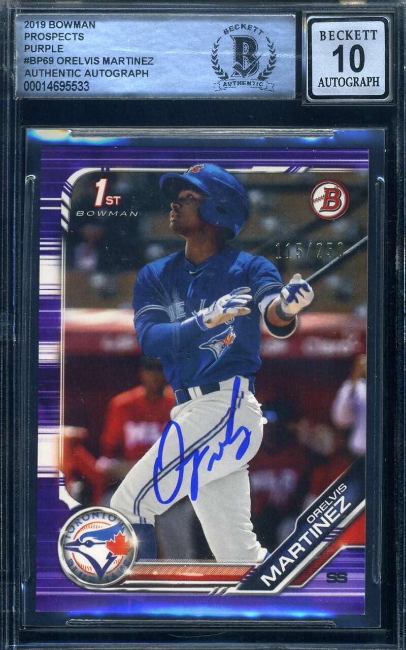 Orelvis Martinez Gem Mint 10 Beckett Signed 2019 Bowman Prospects Purple Rookie