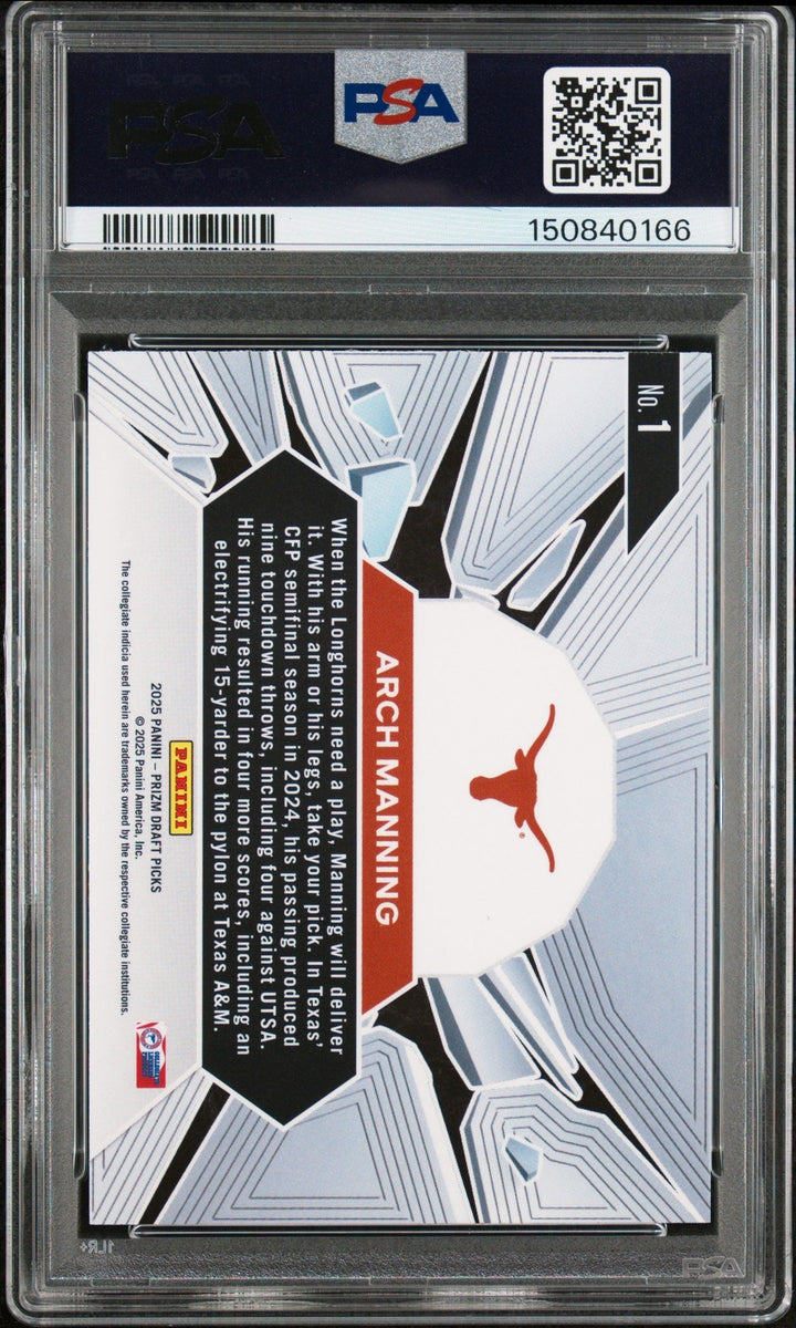 Graded 2025 Prizm DP Arch Manning #1 Prizm Break RC Football Card PSA 10