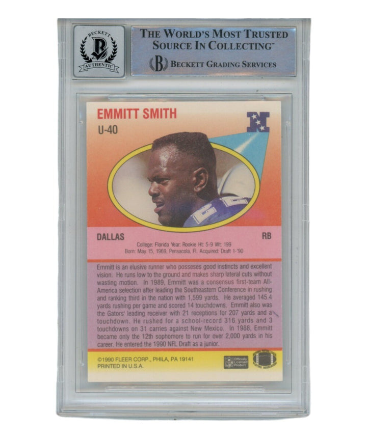 Emmitt Smith Autographed 1990 Fleer U-40 Card Grade 10 Auto Beckett 39447