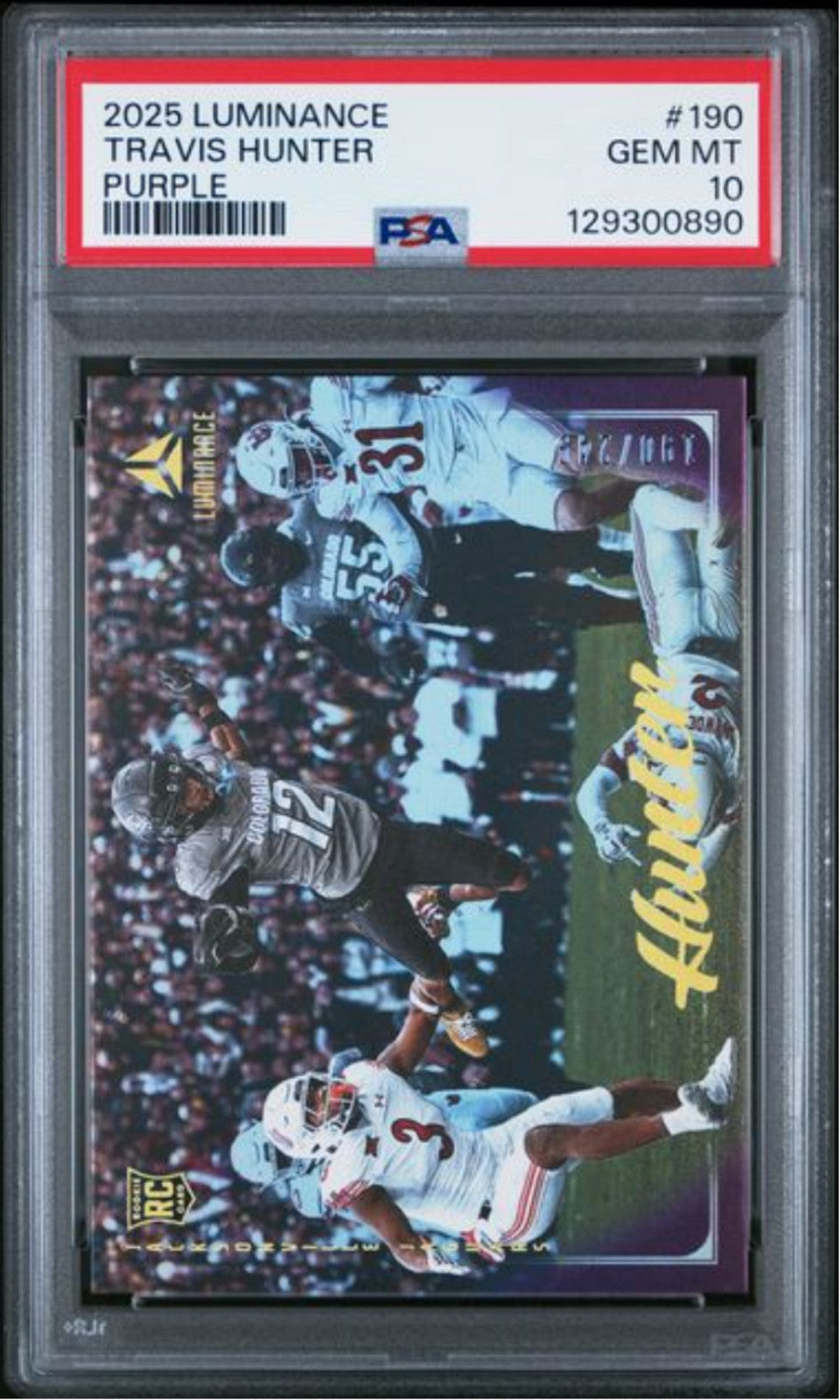 Graded 2025 Luminance Travis Hunter #190 Purple /249 RC Football Card PSA 10