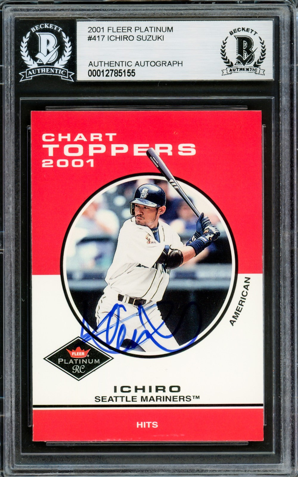 Ichiro Suzuki Signed 2001 Fleer Platinum RC 417 Seattle Mariners Beckett