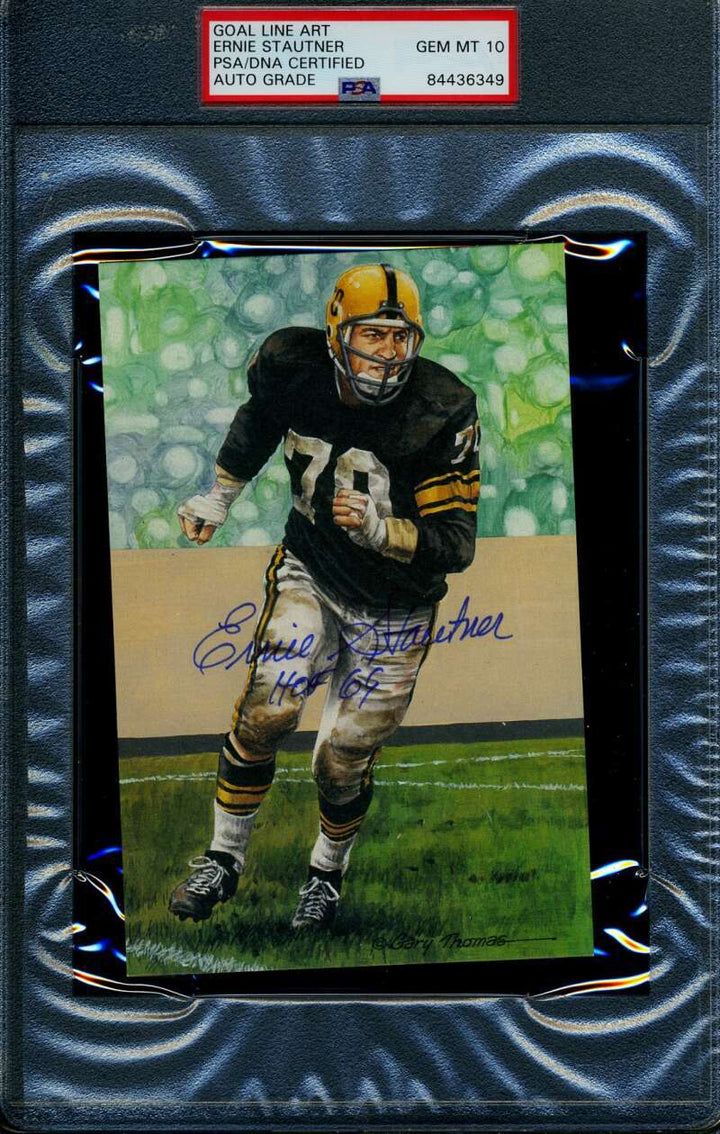 Ernie Stautner Gem Mint 10 PSA DNA Slabbed Signed Goal Line Art Card