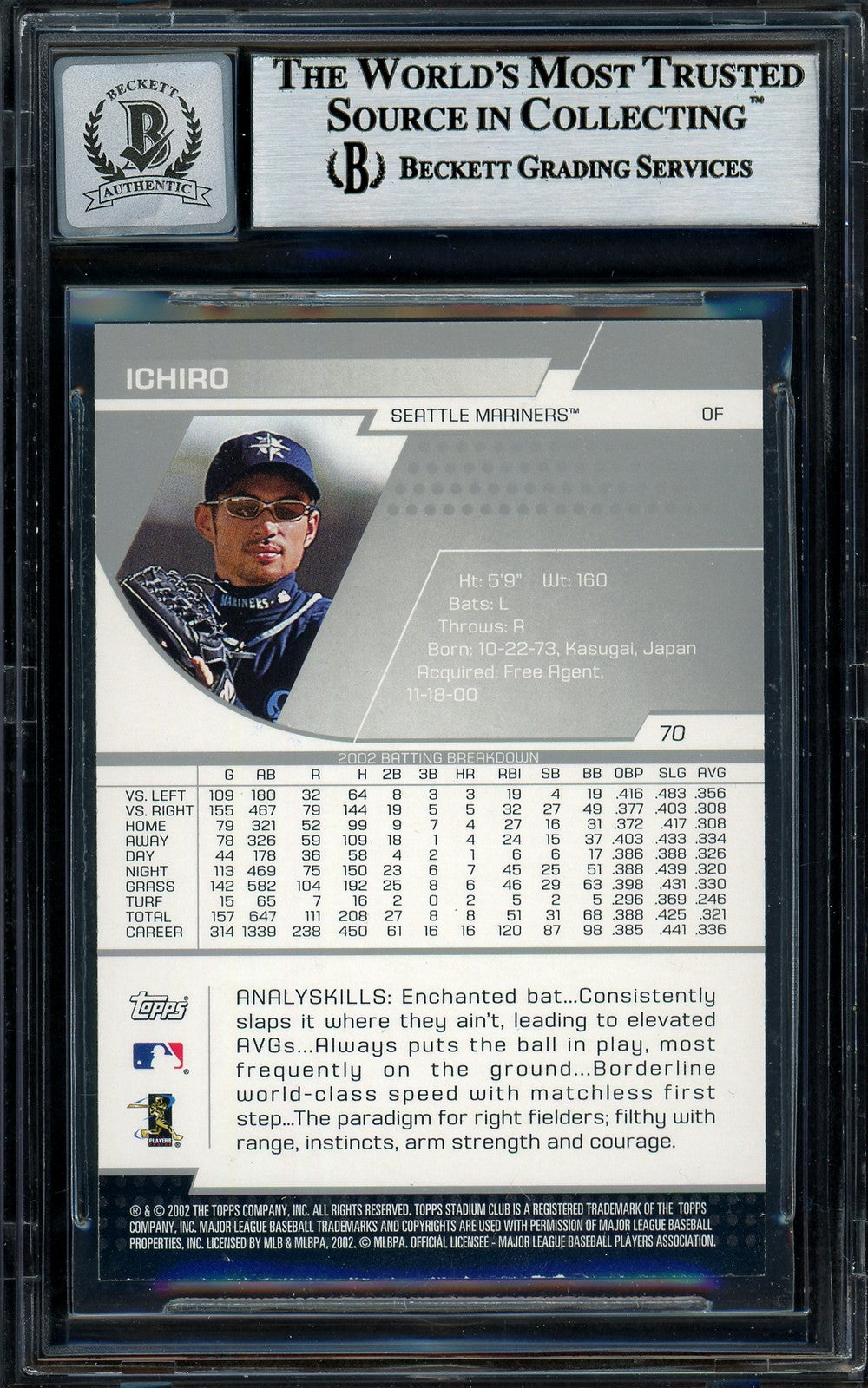 Ichiro Suzuki Signed 2003 Topps Stadium Club Card 70 Mariners Auto GM 10 Beckett