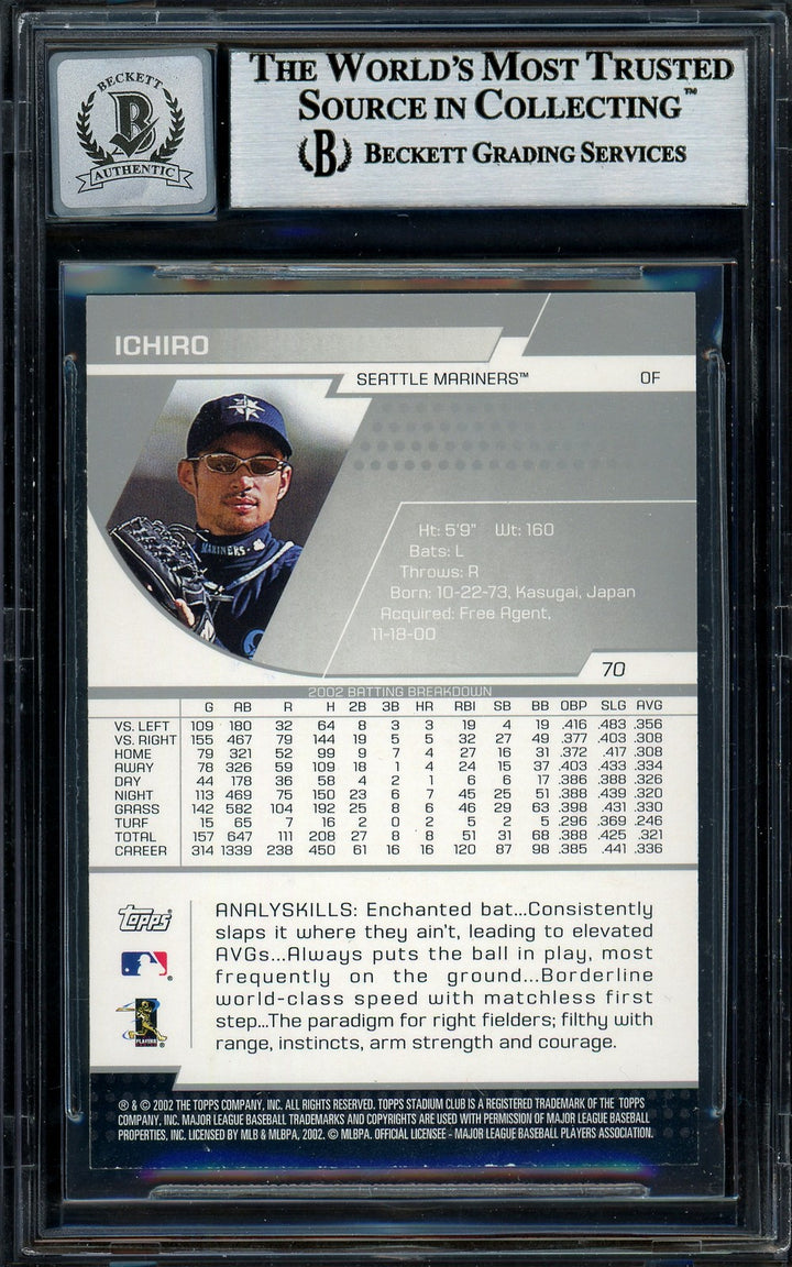 Ichiro Suzuki Signed 2003 Topps Stadium Club Card 70 Mariners Auto GM 10 Beckett