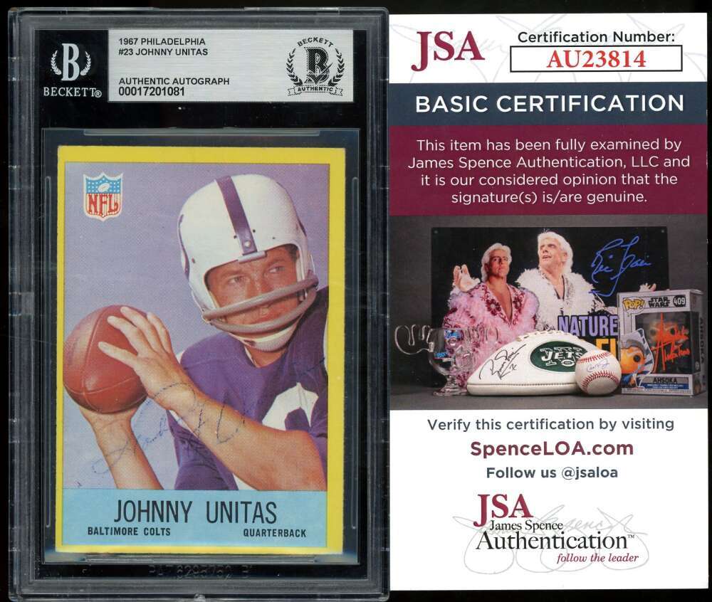 Johnny Unitas Beckett BAS JSA Coa Signed 1967 Philadelphia Gum Autograph