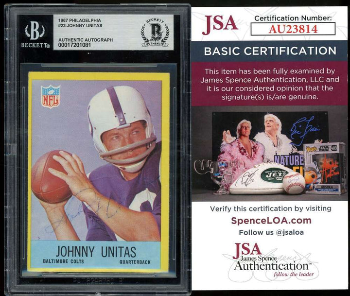 Johnny Unitas Beckett BAS JSA Coa Signed 1967 Philadelphia Gum Autograph