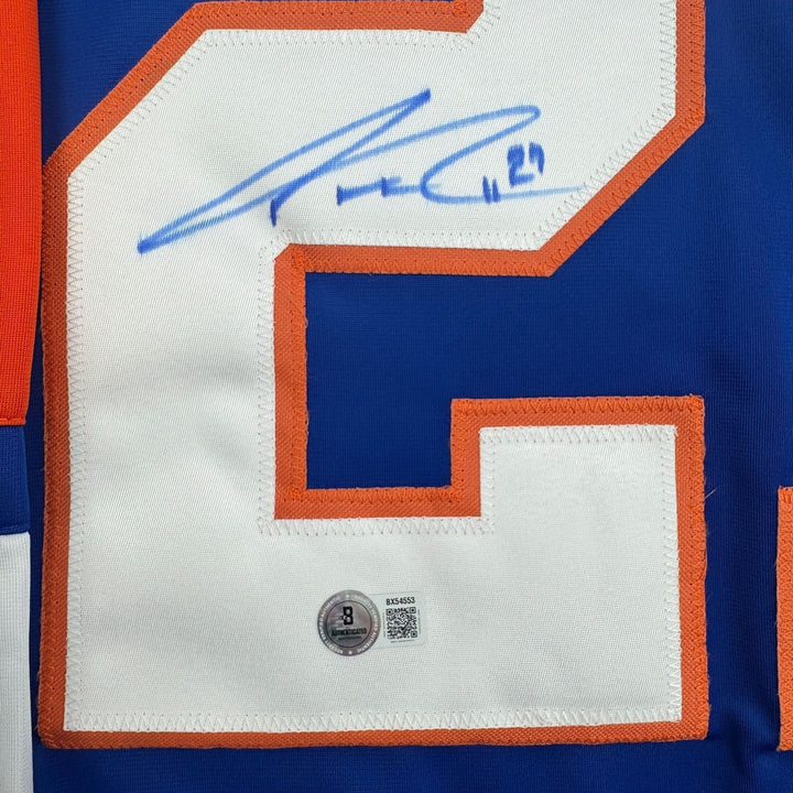 Autographed/Signed Anders Lee New York Blue Hockey Jersey Beckett BAS COA