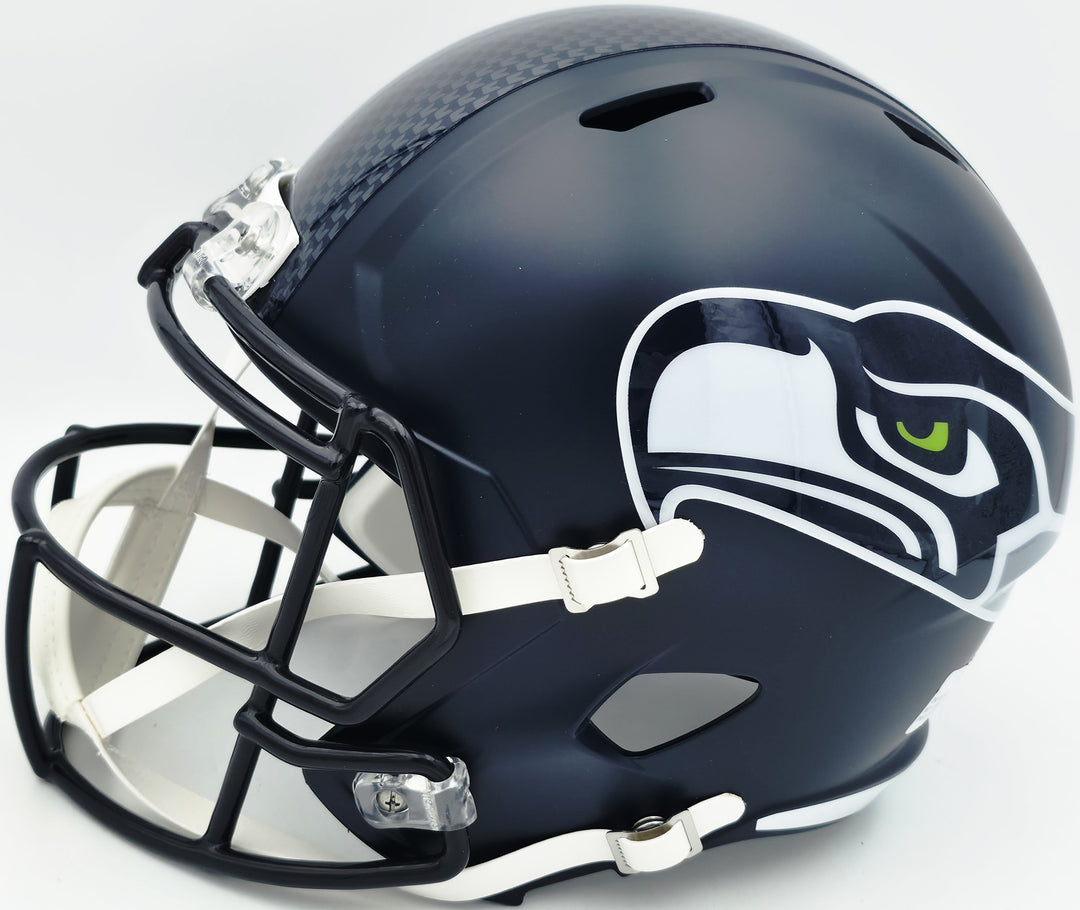 AJ Barner Signed Seahawks Blue Full Sz Speed Rep Helmet Beckett Wit