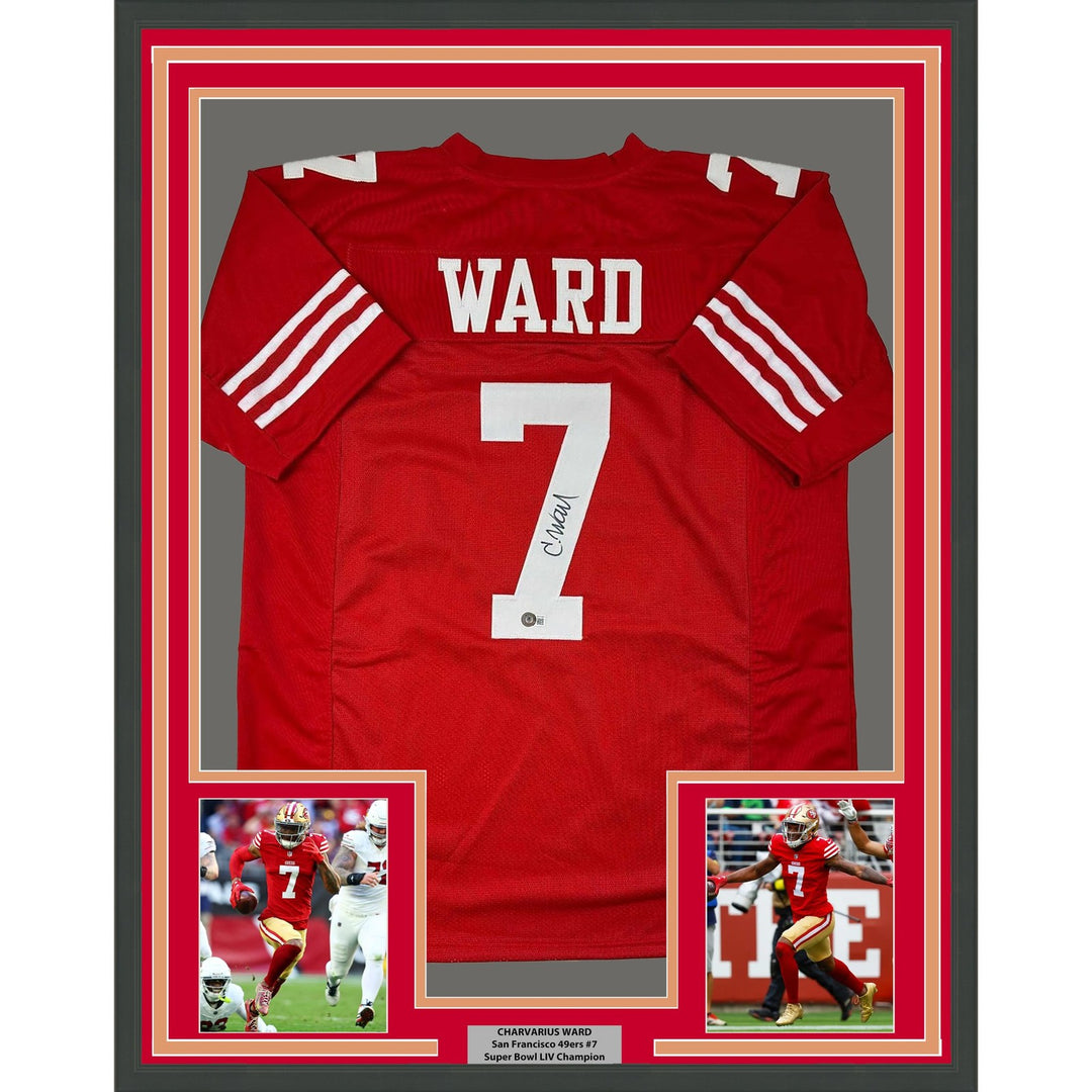 Framed Signed Charvarius Ward 35x39 San Francisco Red Jersey COA