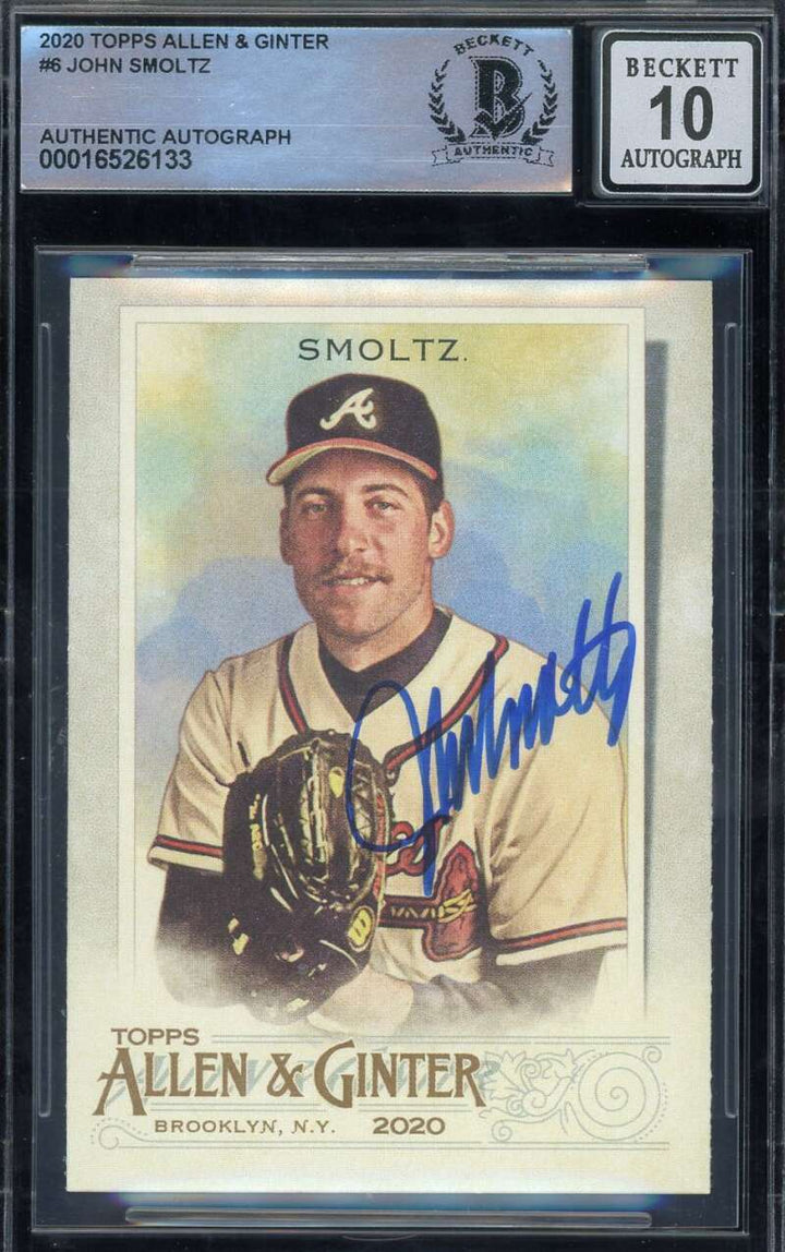 John Smoltz Gem Mint 10 Beckett BAS Signed 2020 Topps Allen and Ginter Autograph