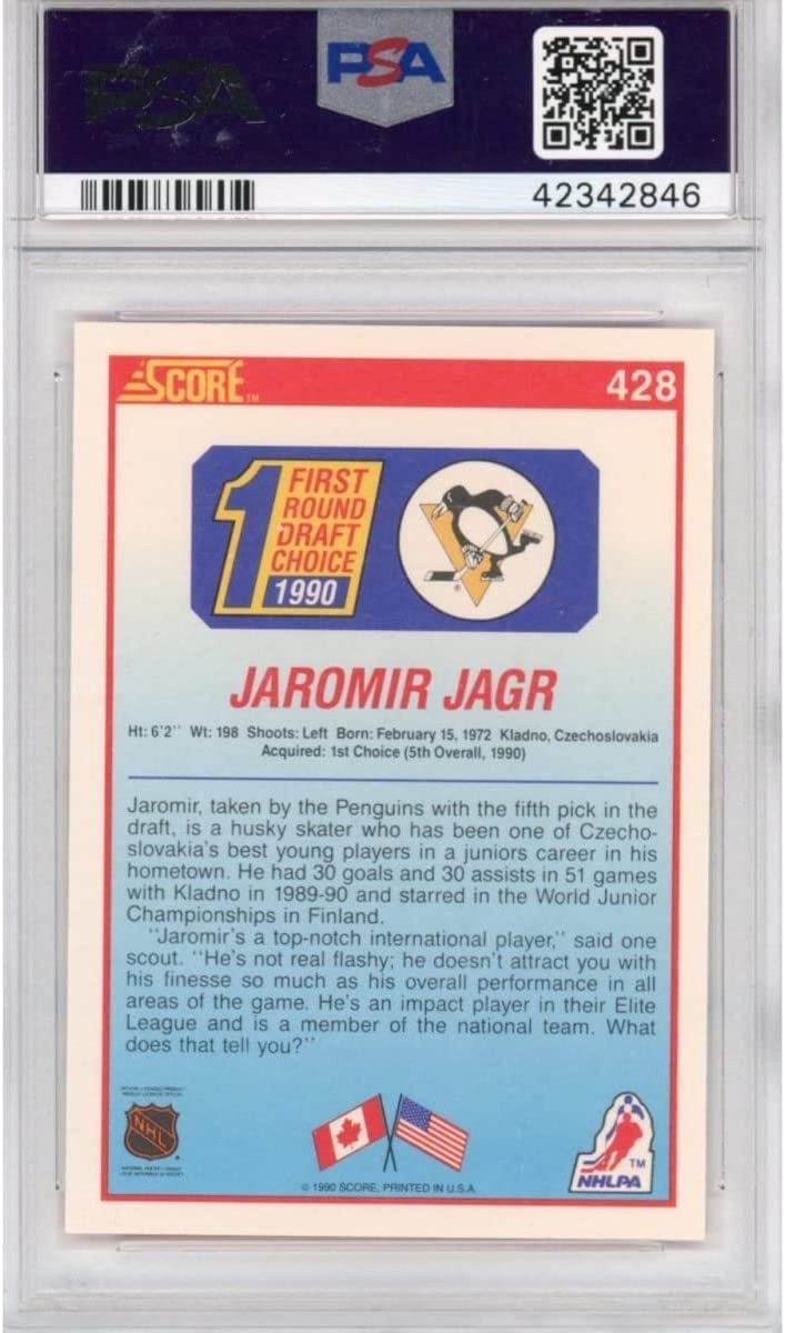 Graded 1990-91 Score Jaromir Jagr #428 Rookie RC Card PSA 10 Gem Mint