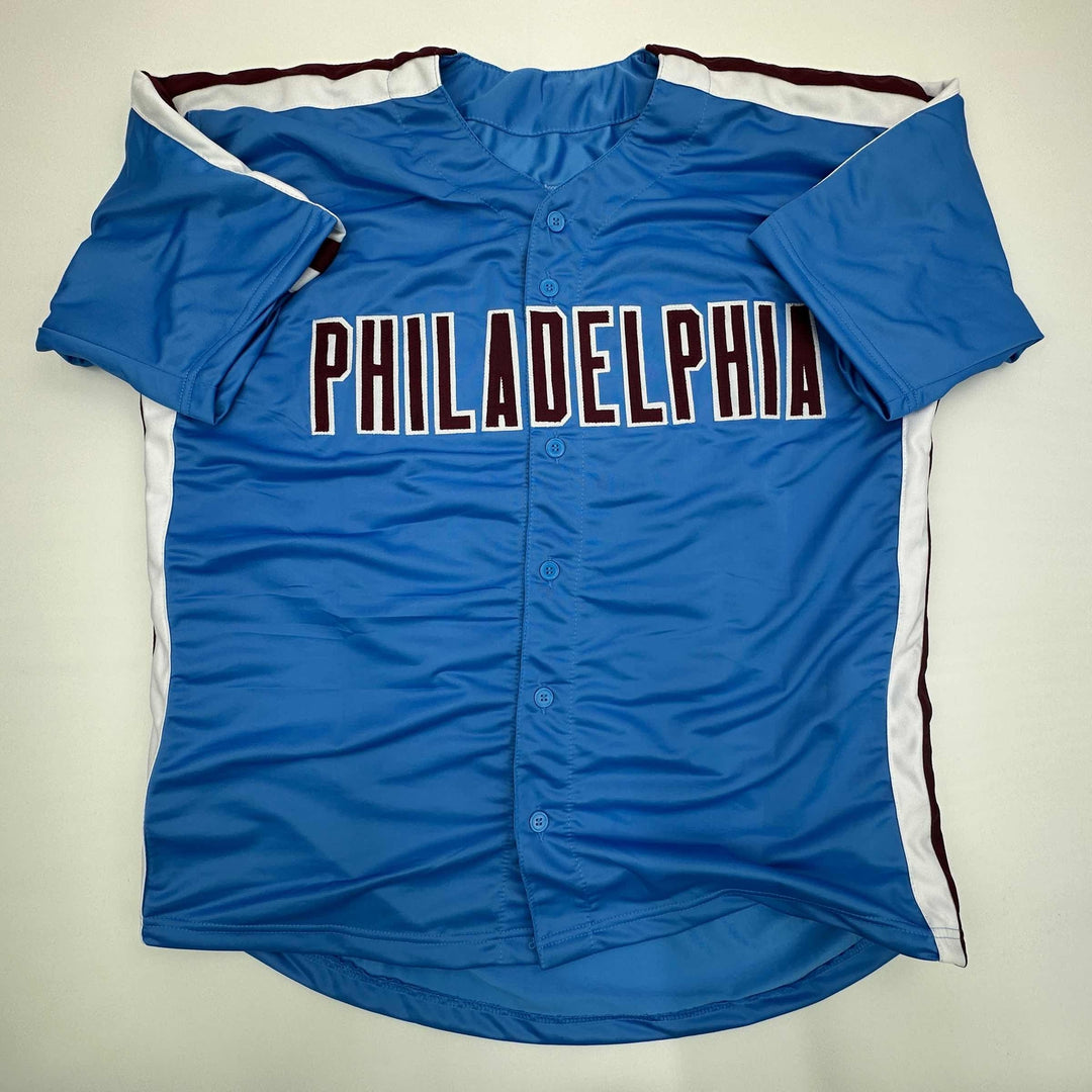 Facsimile Autographed Steve Carlton Philadelphia Blue Retro Reprint Jersey XL