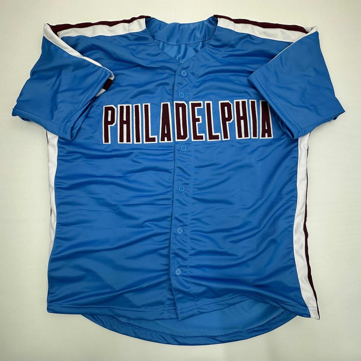 Facsimile Autographed Steve Carlton Philadelphia Blue Retro Reprint Jersey XL