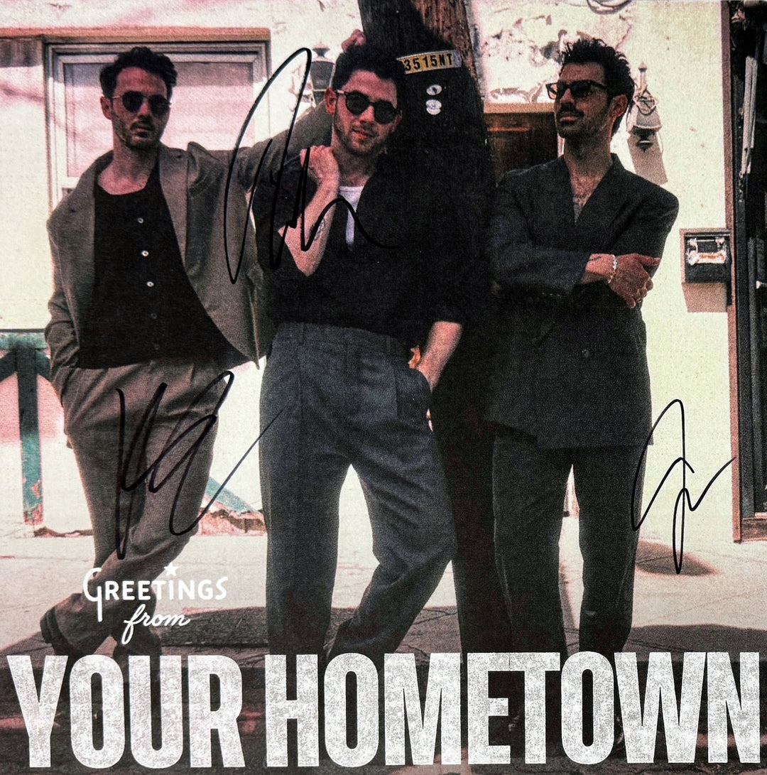 Jonas Brothers signed 2025 Greetings from Your Hometown Art Card/Album LP - COA