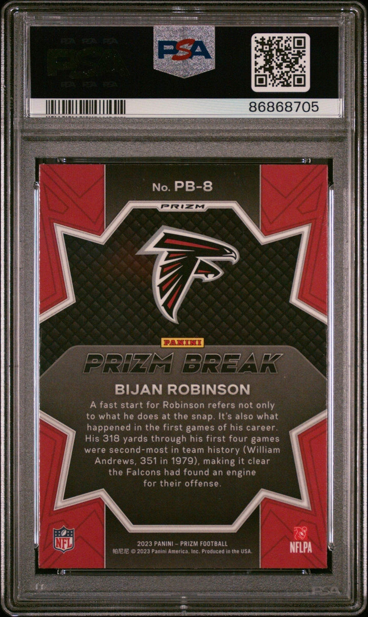 Graded 2023 Prizm Bijan Robinson #PB8 Prizm BRK Green RC Football Card PSA 10
