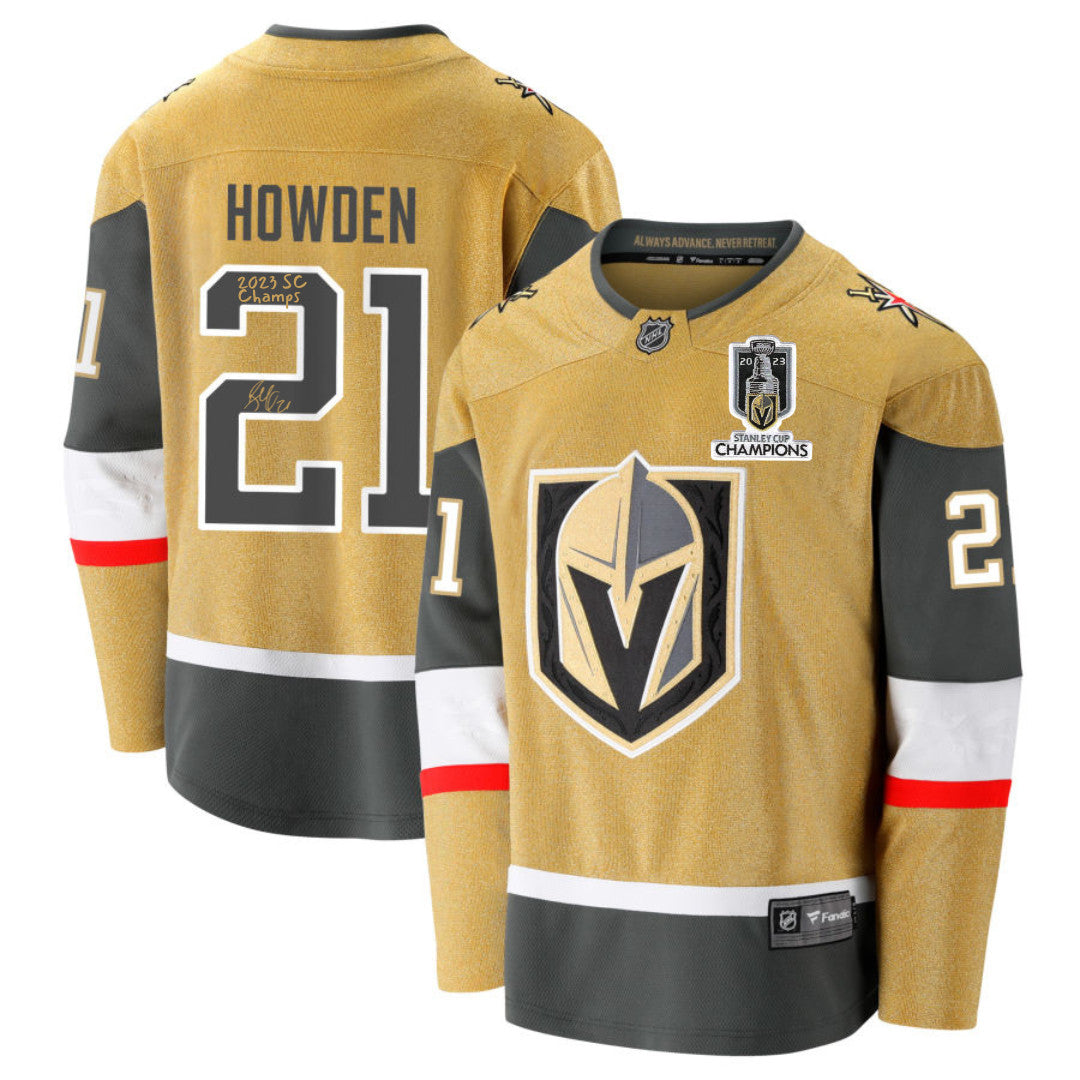 Brett Howden Signed Vegas Golden Knights Gold Jersey Inscribed Champs IGM COA
