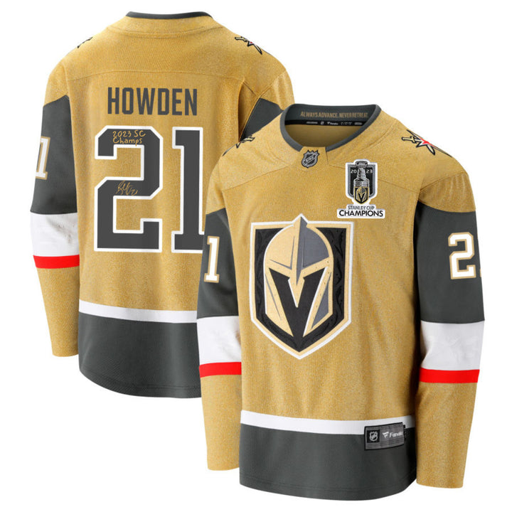 Brett Howden Signed Vegas Golden Knights Gold Jersey Inscribed Champs IGM COA