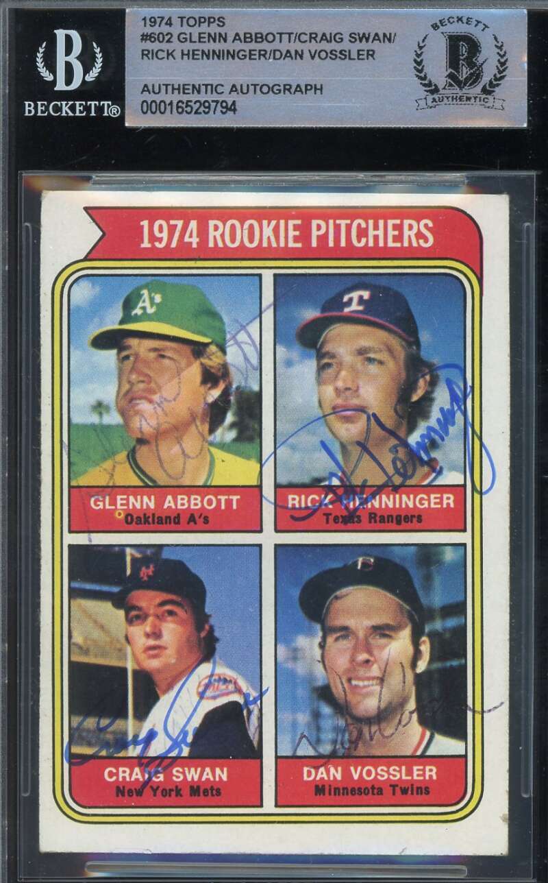 Abbott Swan Henninger Vossler Beckett BAS Signed 1974 Topps Rookie Autograph