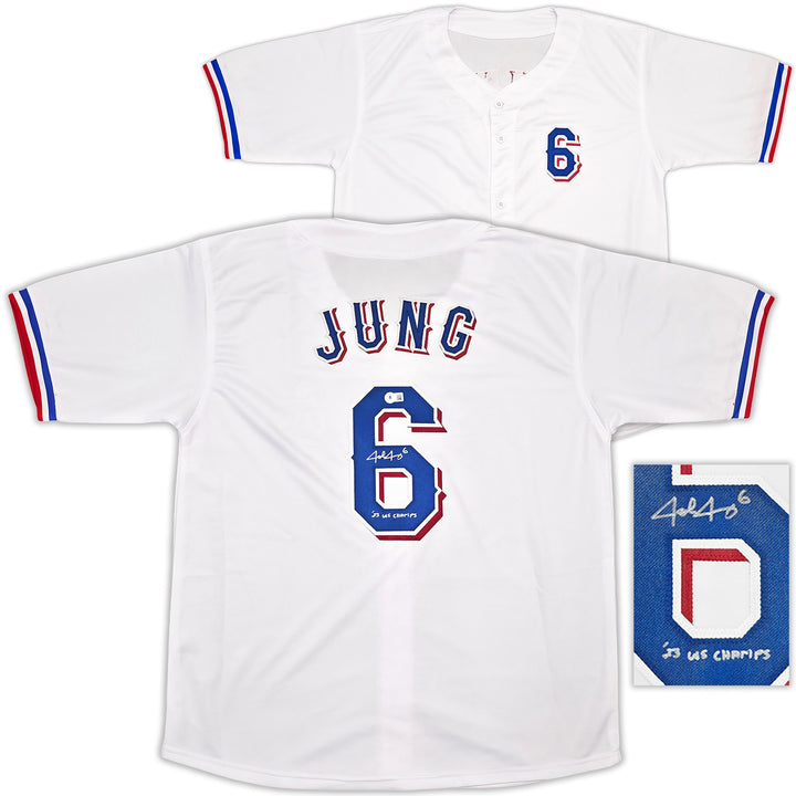 Texas Rangers Josh Jung Signed White Jersey "23 WS Champs" Beckett Witness