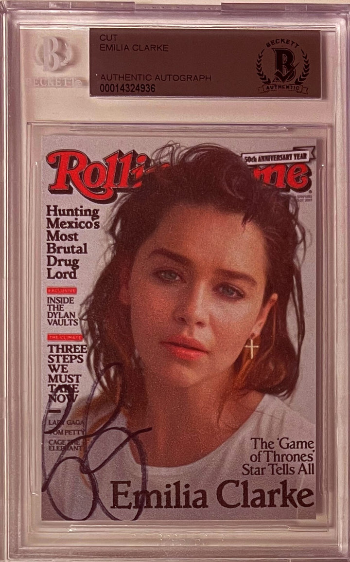 Emilia Clarke signed Rolling Stone Mini Cover Cut 2.5x3.5 - Beckett/BAS Encap