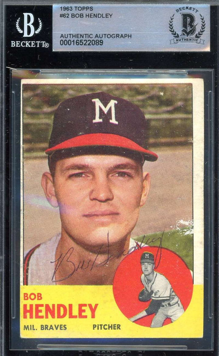 Bob Hendley Beckett BAS Signed 1963 Topps Autograph