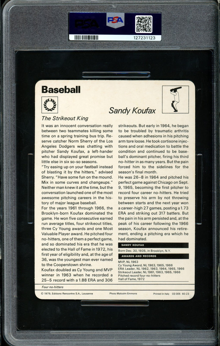 Sandy Koufax 1977-79 Sportscaster Card 60-23 Dodgers PSA 5 #127231123