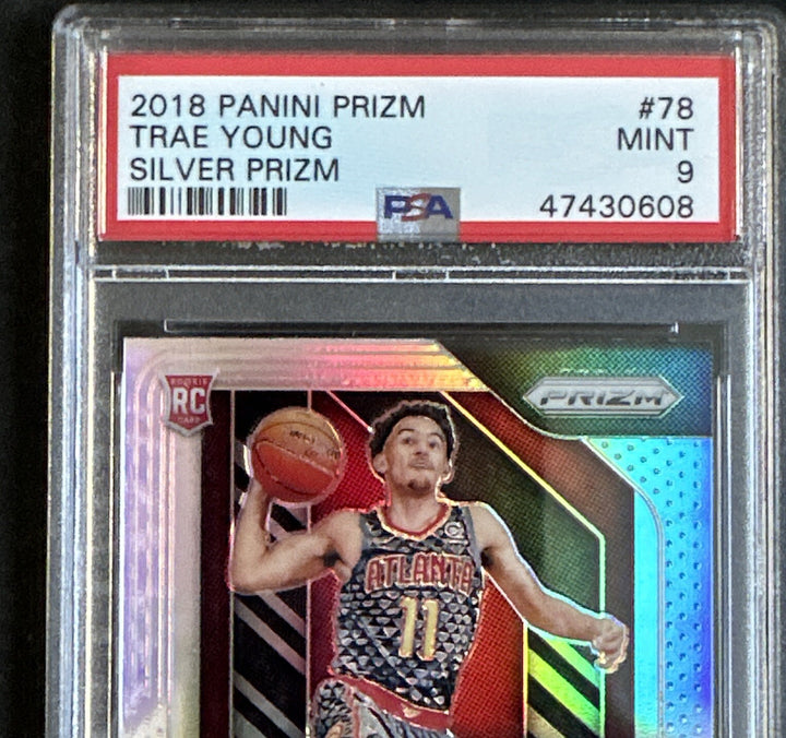 2018-19 Panini Prizm #78 Trae Young Silver Prizm Rookie PSA 9 Mint Rc Hawks