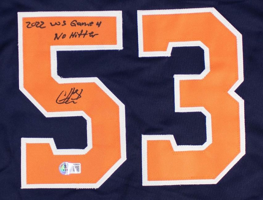 Christian Javier Houston Signed Navy Baseball Jersey Game 4 No Hitter BAS