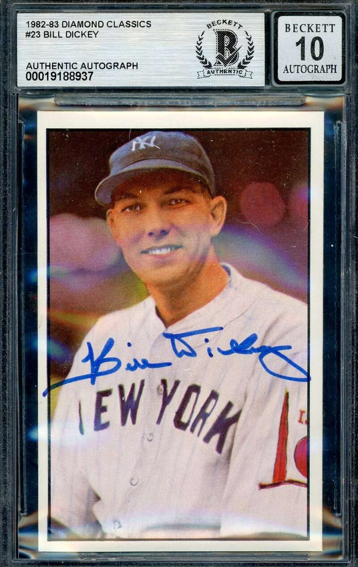 Bill Dickey Gem Mint 10 Beckett BAS Signed 1982-83 Diamond Classics Autograph