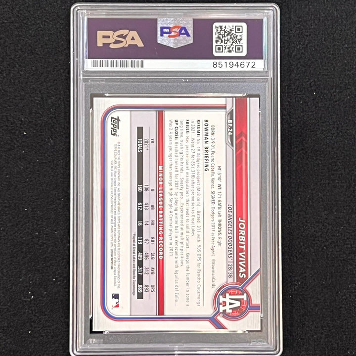 2021 Bowman Chrome #BP-24 Jorbit Vivas Signed Card PSA Slabbed Auto 10 Dodgers
