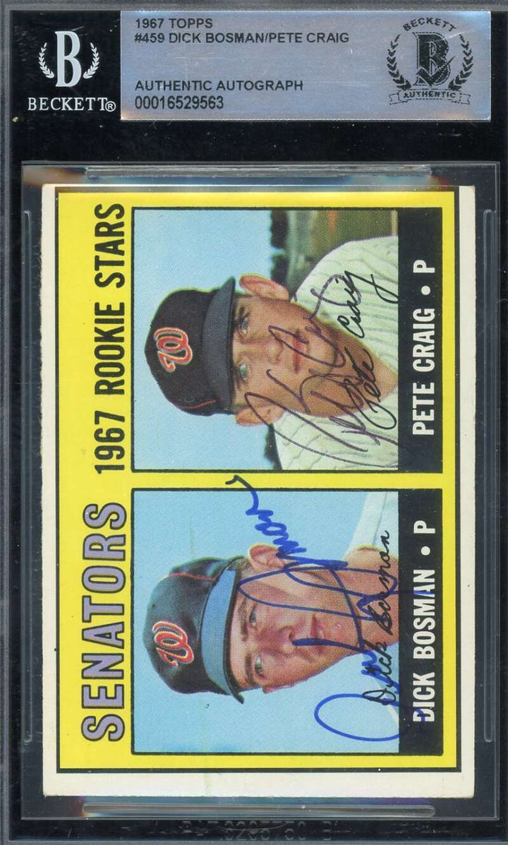 Dick Bosman Pete Craig Beckett BAS Signed 1967 Topps Rookie Stars Autograph